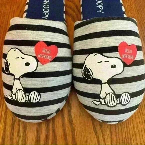 ๐ 6/$60 Snoopy Peanuts Stripes Grey Blue Hello Weekend Kids 3/4 Womenโs 5/5.5 - Picture 3 of 7